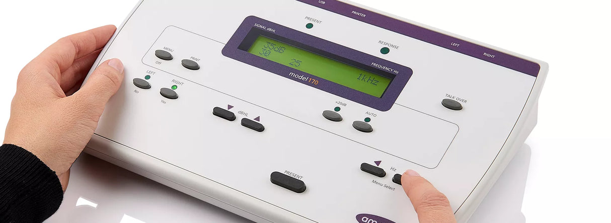Amplivox 170 Manual and Autometic Screening Audiometer close up. Shop now at Zone Medical.