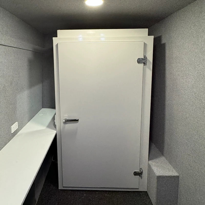 Micro Audiometric Booth Standard Version Right Hand Door closed. Shop now at Zone Medical.