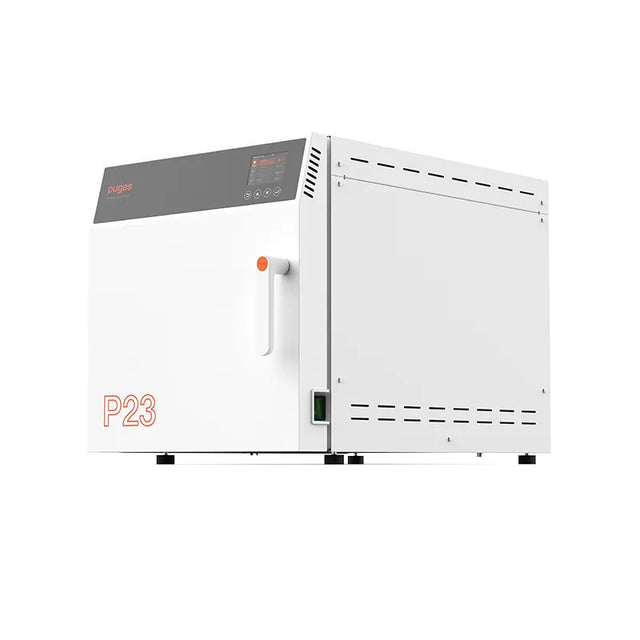 Hatmed Puges HAP23SB 23 Litre Essential Dry Vacuum Autoclave B & S Class with USB side view. Shop now at Zone Medical.