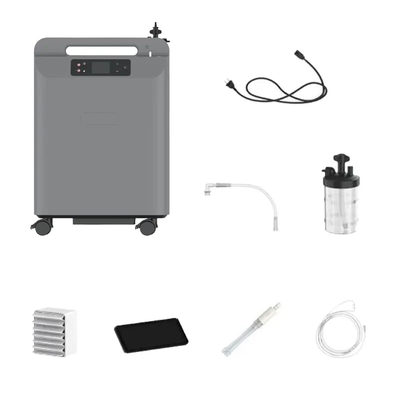 Kingon P2 O5E 5 litre stationary oxygen concentrator kit contents. Shop now at Zone Medical.