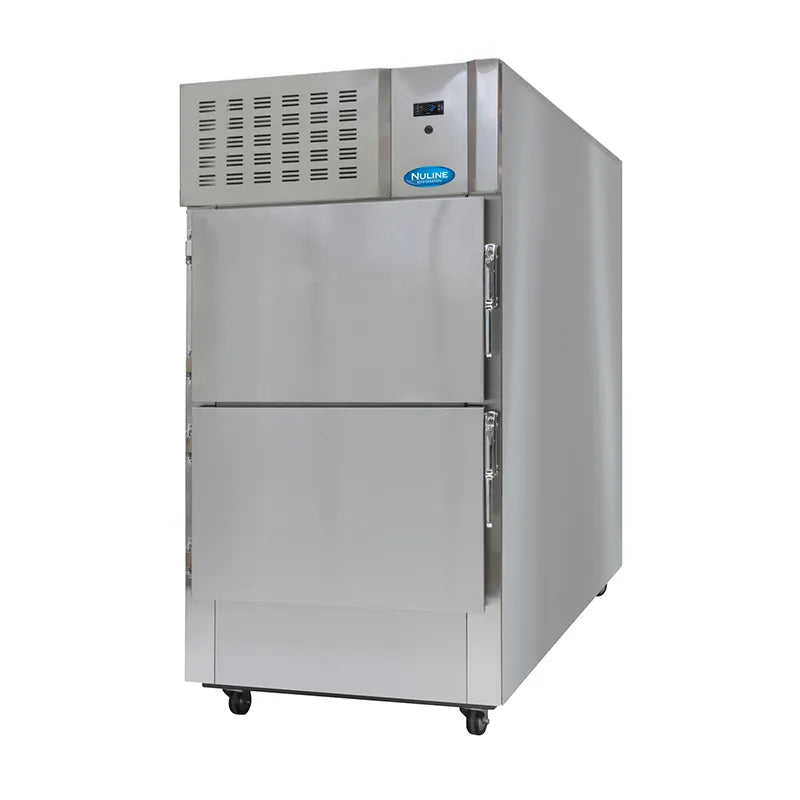 Nuline NMF series bariatric mortuary freezer 2 bays doors closed. Shop now at Zone Medical.