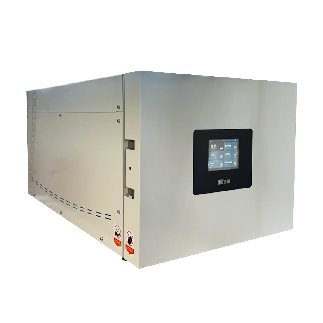 Hatmed Q92B Autoclave side view with screen. Shop now at Zone Medical.