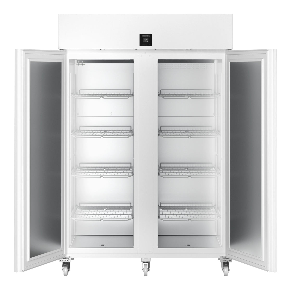 Liebherr SRPvh 1402 solid door freezer/refrigerator front view, doors open. Shop now at Zone Medical.