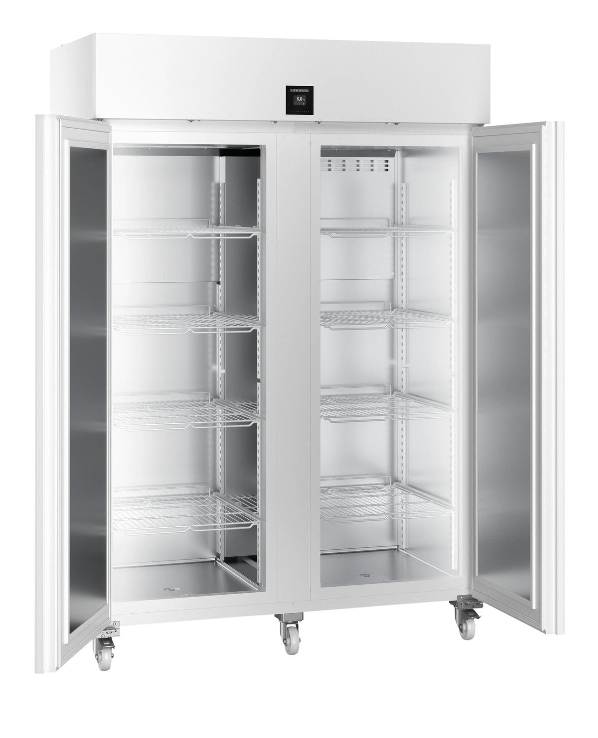 Liebherr SRPvh 1402 solid door freezer/refrigerator doors open. Shop now at Zone Medical.
