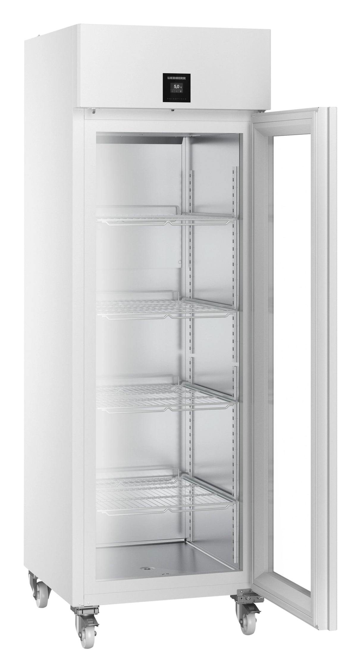 Liebherr SRPvh 6511 Glass Door Medical Refrigerator side view door open. Shop now at Zone Medical.