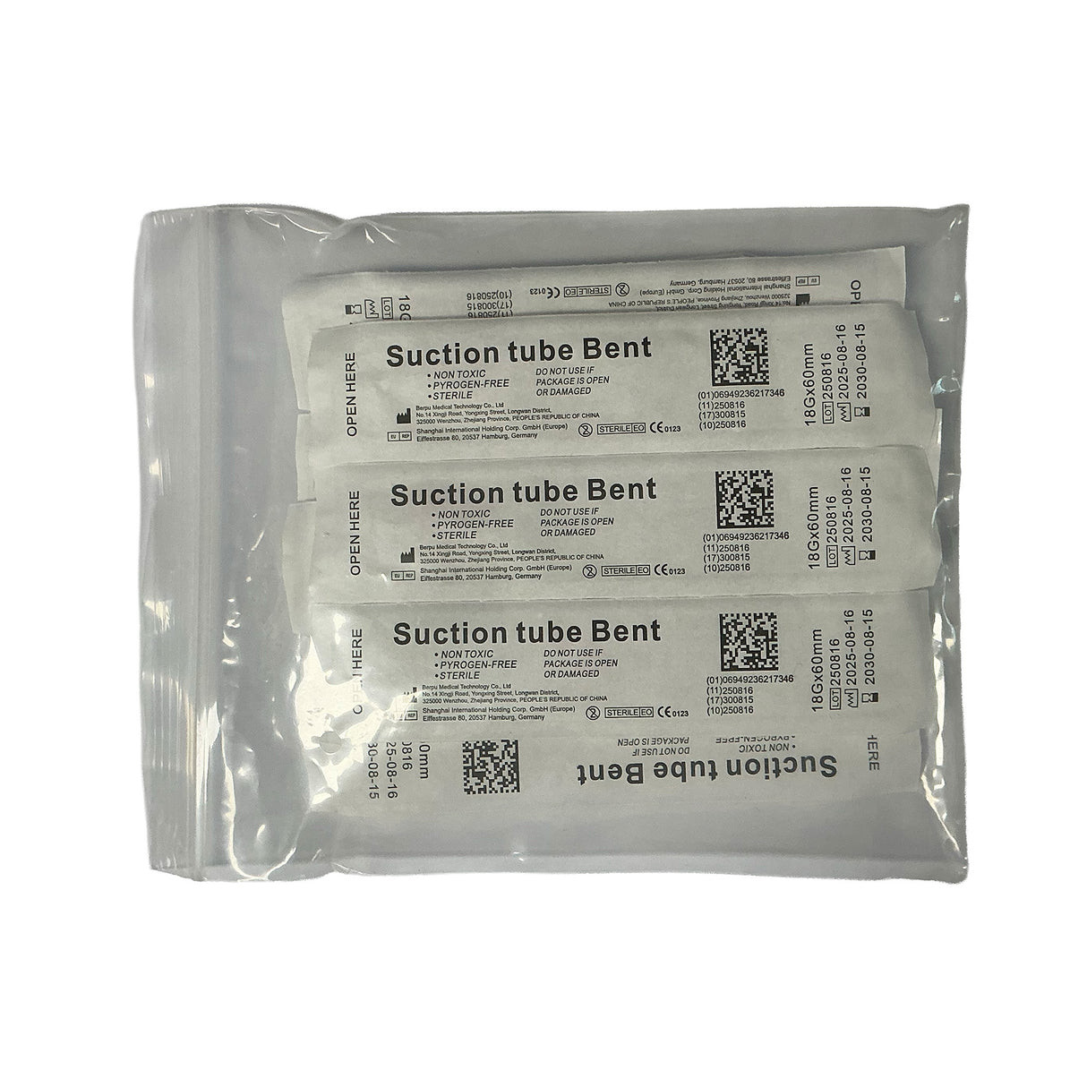 Suction Tubes 18 Gauge Pink 1.2mm Outer Diameter -Bent Disposable Sterile Individually Wrapped