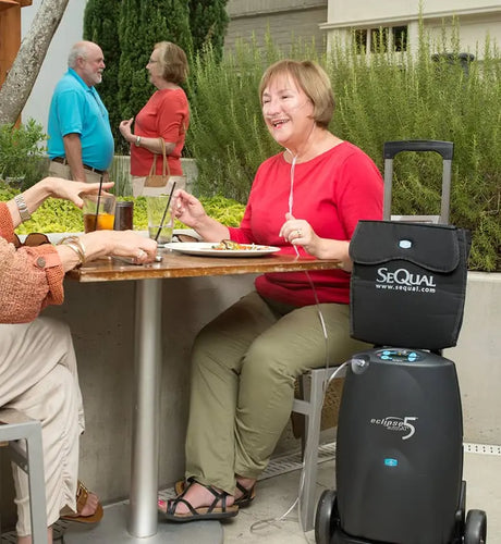 Caire Eclipse 5 Portable Oxygen Concentrator in Use. Shop Now at Zone Medical.