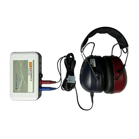 Electronica 800M PC Based Audiometer with DD65 headphones plugged in. Shop now at Zone Medical.