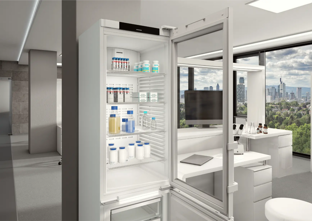 Liebherr SCFvh 4032 Pharmacy Medical Laboratory Combo Fridge and Freezer close up on fridge component. Shop now at Zone Medical.
