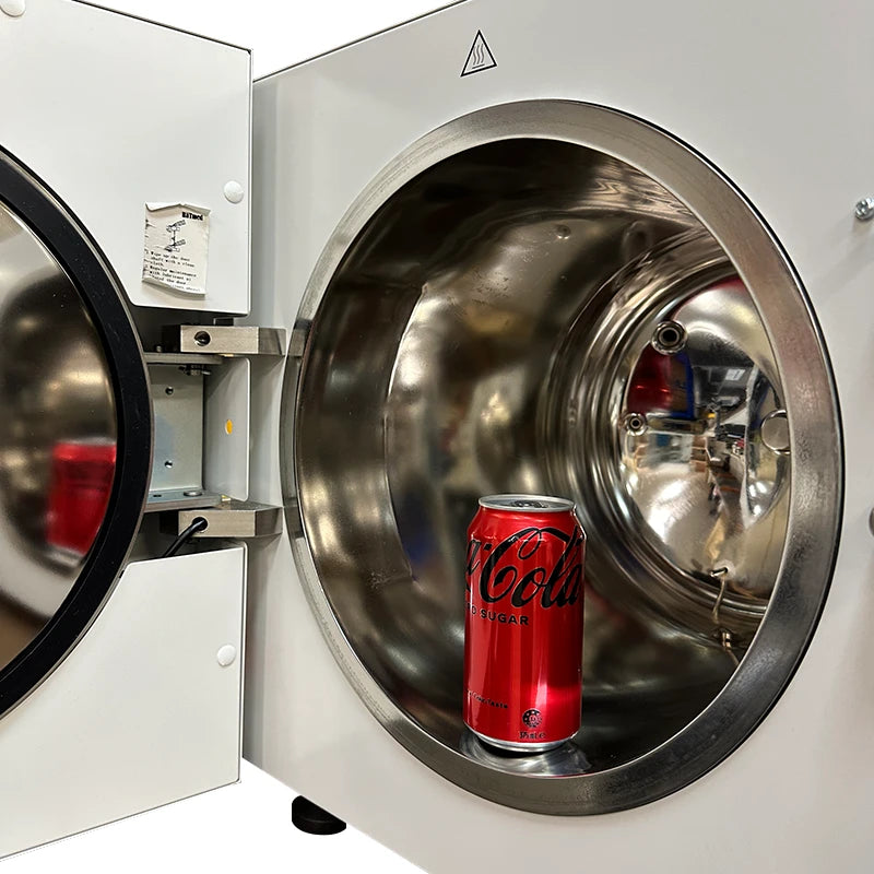 Hatmed Ganj Autoclave opened with can of coca-cola for scale view 2. Shop now at Zone Medical.