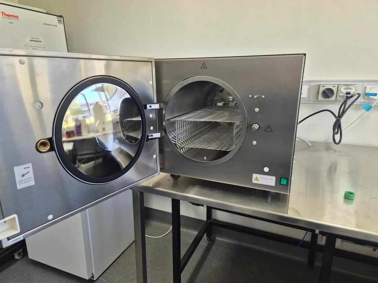 Hatmed HA46TIL Autoclave installed on site door open. Shop now at Zone Medical.