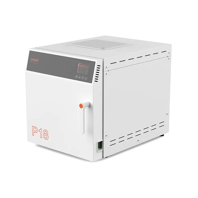 Hatmed Puges HAP18SB 18 Litre Essential Dry Vacuum Autoclave B & S Class with USB side top view. Shop now at Zone Medical.