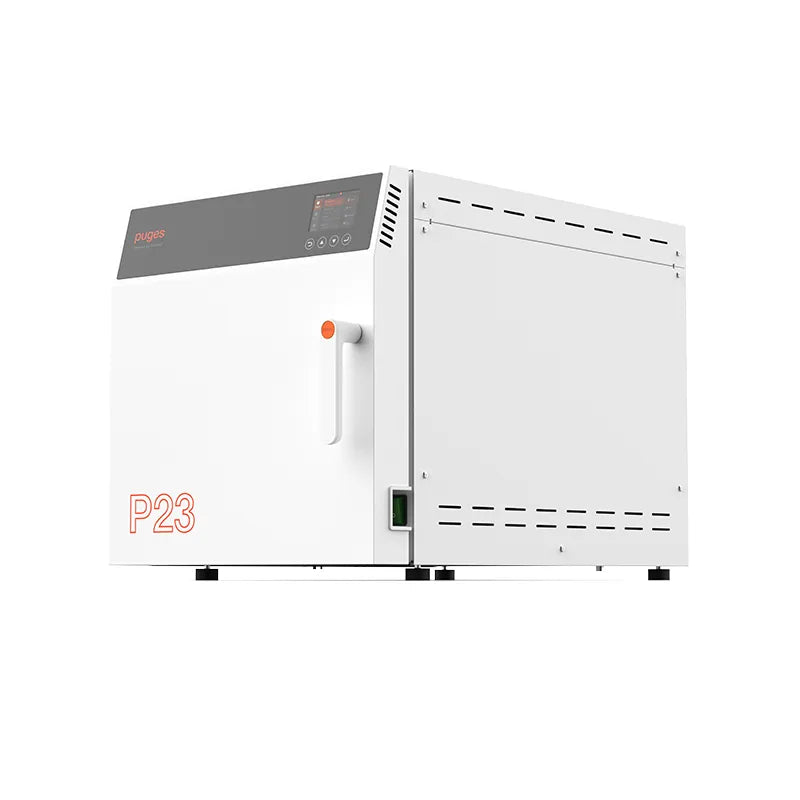 Hatmed Puges HAP23SB 23 Litre Essential Dry Vacuum Autoclave B & S Class with USB side view. Shop now at Zone Medical.