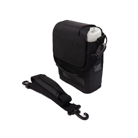 Inogen Rove 6 Portable Oxygen Concentrator in the carry bag with strap. Shop now at Zone Medical.