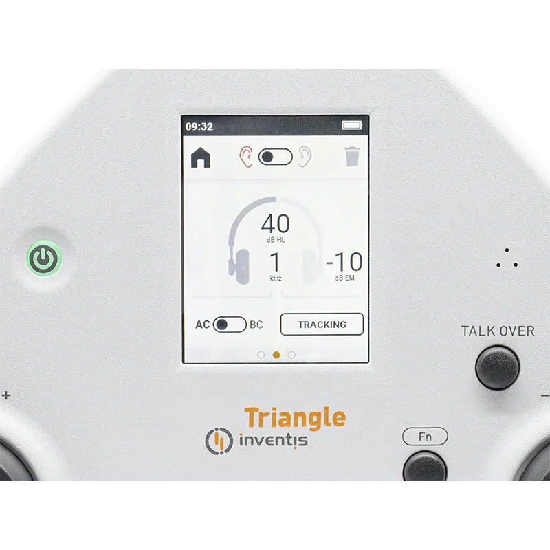 Inventis Triangle Screening Audiometer close up of screen. Shop now at Zone Medical.