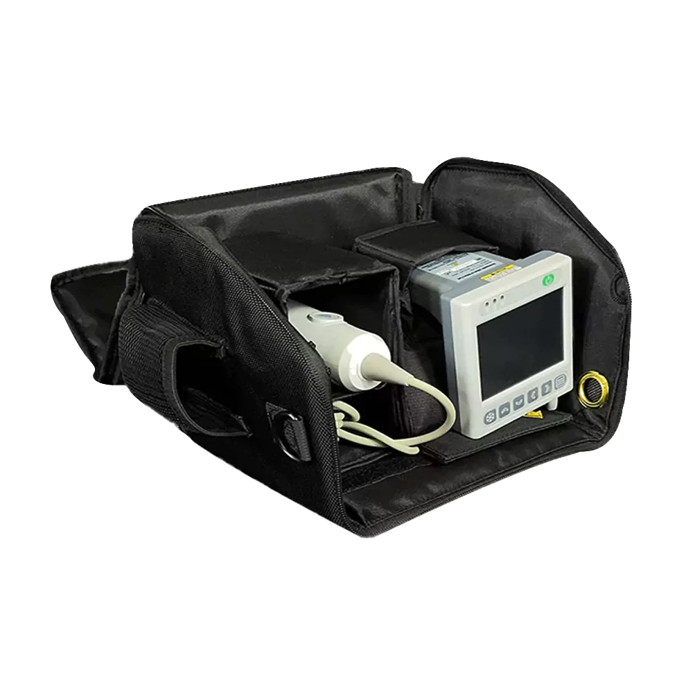 Kaixin BVT02 Bladder Scanner in the carry bag side view. Shop now at Zone Medical.