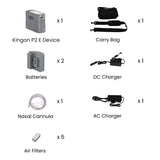 Kingon P2-E portable oxygen concentrator kit with labels. Shop now at Zone Medical.