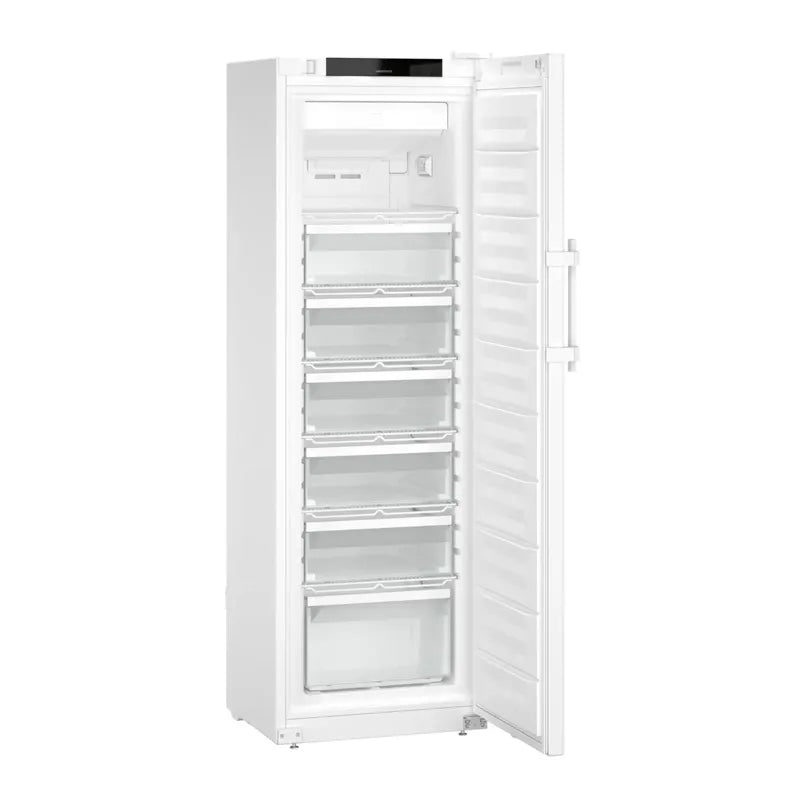 Liebherr SFFvh 4001 Perfection Pharmacy Medical Laboratory Freezer with Fan-Assisted Cooling 273 Litres side view with door open. Shop now at Zone Medical.