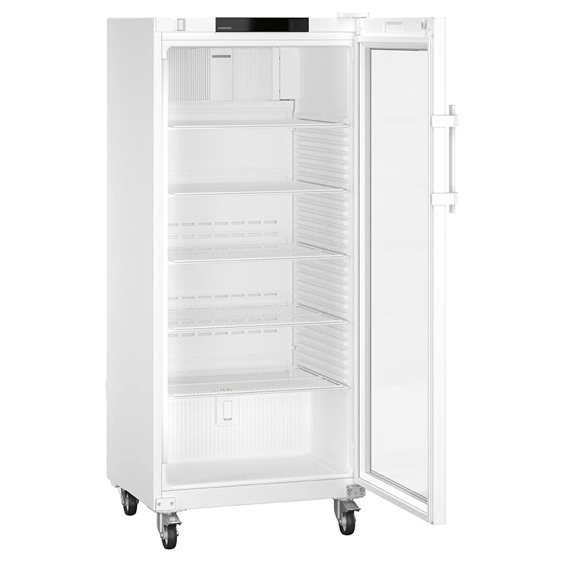 Liebherr SRFvh 5511 Pharmacy Medical Laboratory Fridge 588L side view with door open. Shop now at Zone Medical.