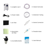Longfian Jay 5 Stationary Oxygen Concentrator kit contents. Shop now at Zone Medical.