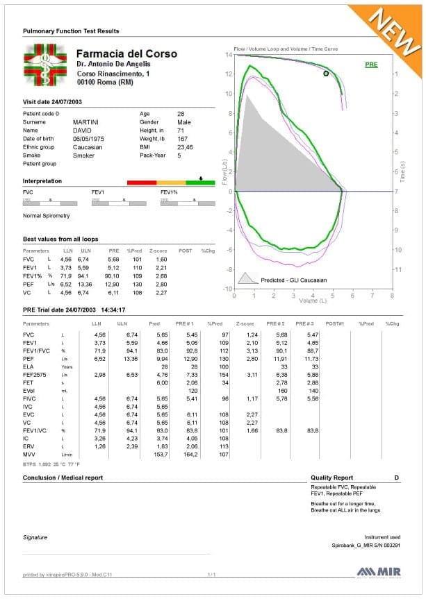 MIR Spirolab 4 Spirometer no Turbine Flowmeter with 1 Year Free Platinum Software Subscription