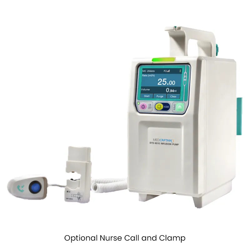 MedCaptain SYS6010 Infusion Pump with optional nurse call and pole clamp. Shop now at Zone Medical.