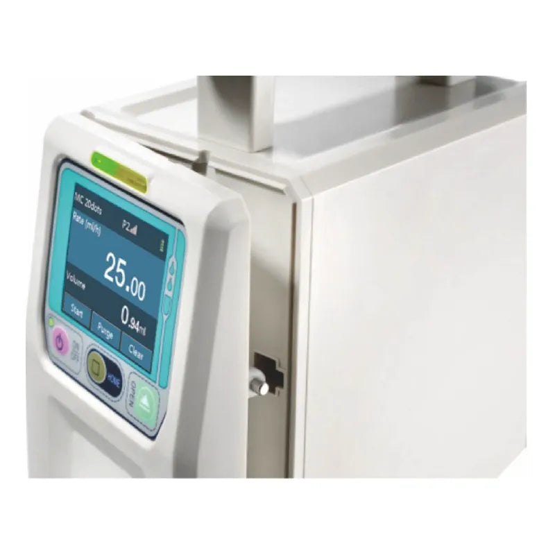 MedCaptain SYS6010 Infusion Pump close up opening the screen. Shop now at Zone Medical.