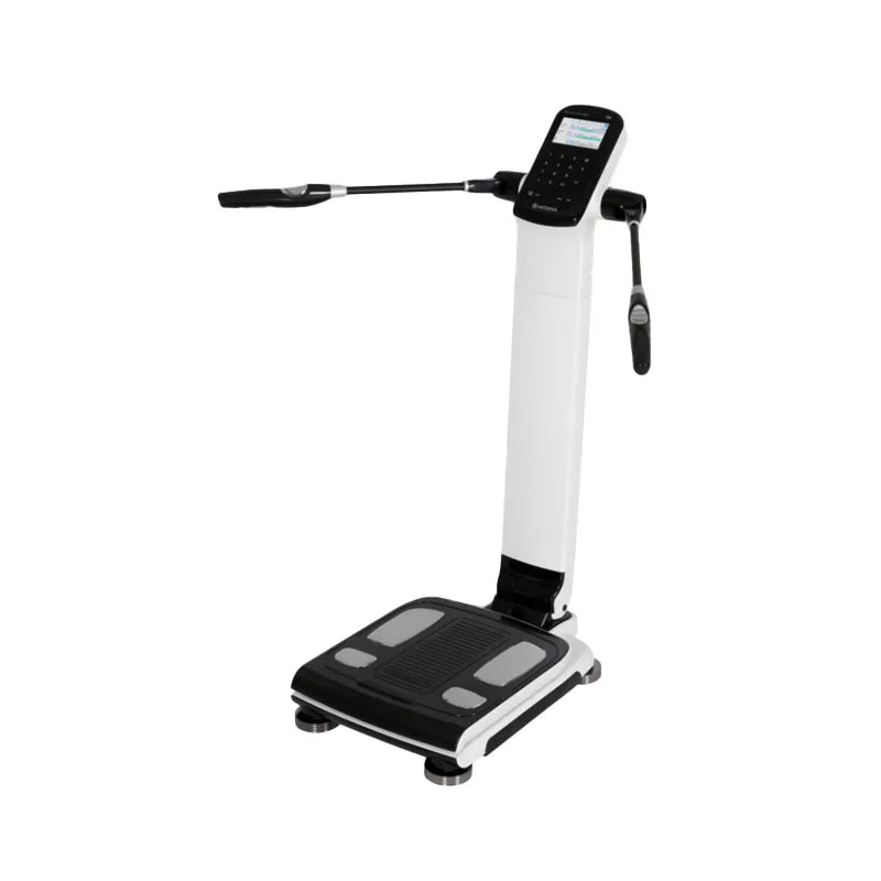 Mediana i20 Body Composition Analyser side view with arms up. Shop now at Zone Medical.