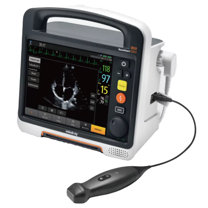 Mindray Beneheart D60 Defibrillator and Monitor side view. Shop now at Zone Medical.