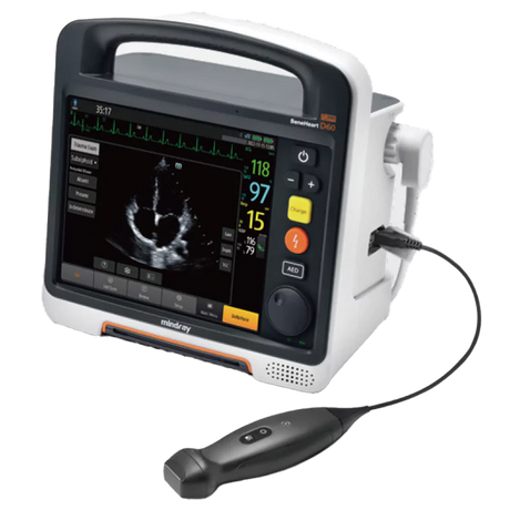 Mindray Beneheart D60 Defibrillator and Monitor side view. Shop now at Zone Medical.