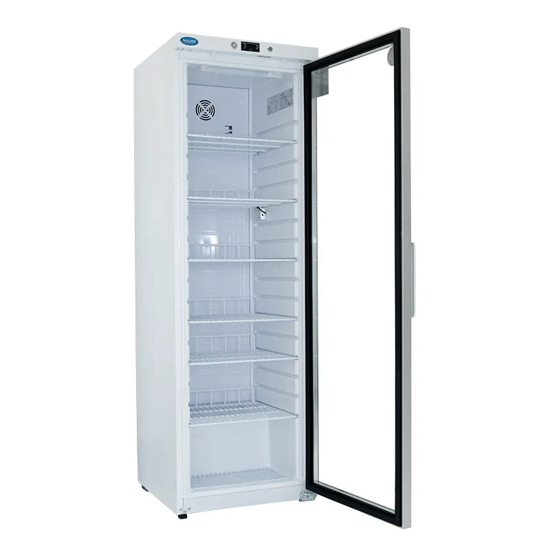 Nuline PR350 Pharmacy Vaccine Refrigerator side view with door wide open. Shop now at Zone Medical.