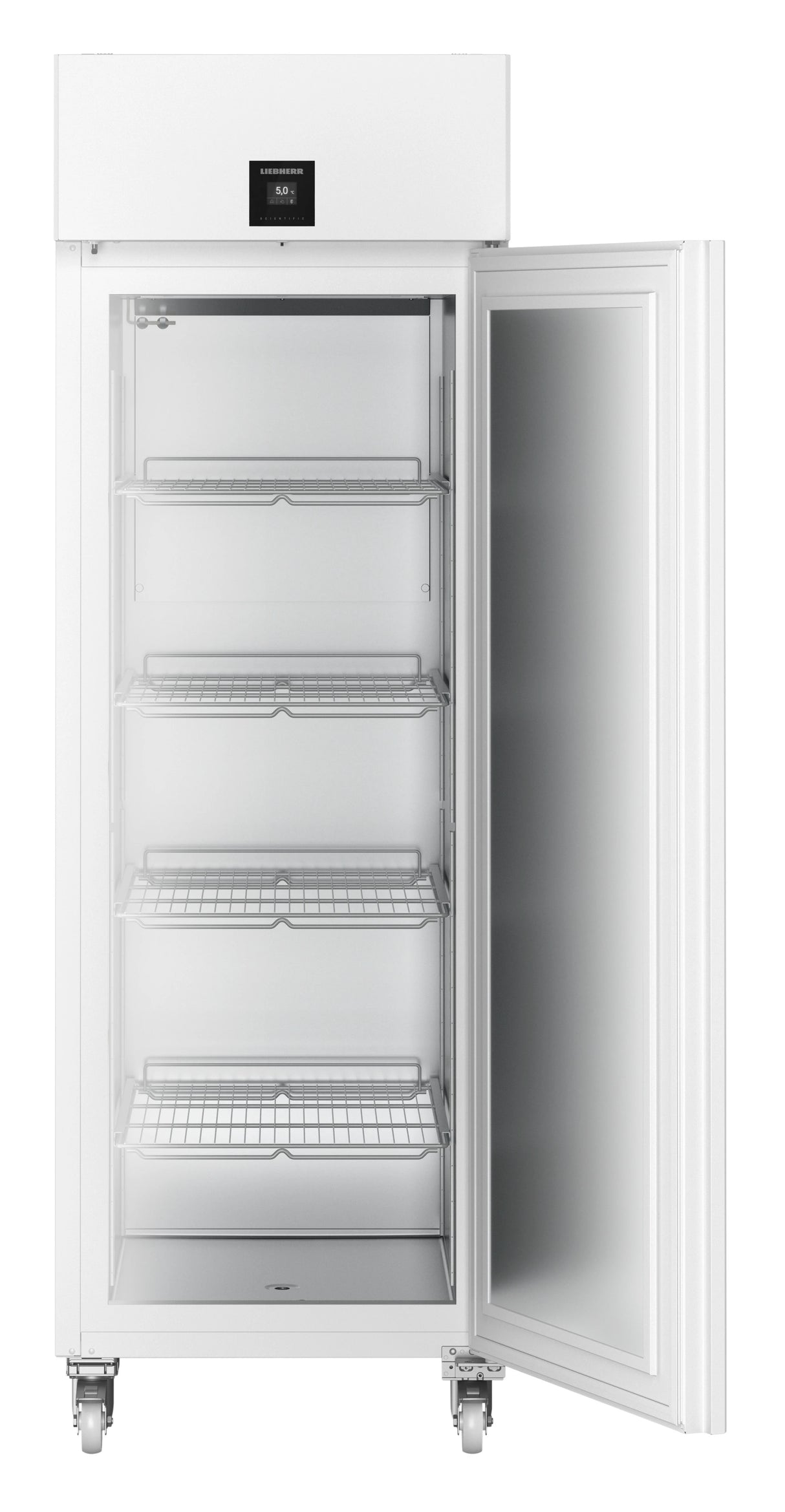 The Liebherr SRPvh 6501 Laboratory Refrigerator front view with door open. Shop now at Zone Medical.