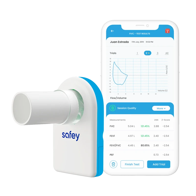 Safey Clinic Spirometer Lite with the mobile app. Shop now at Zone Medical.