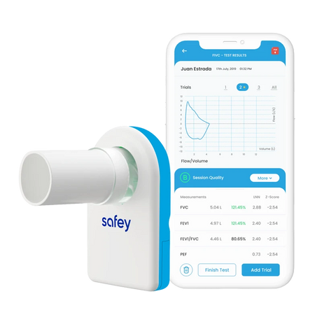 Safey Clinic Spirometer Lite with the mobile app. Shop now at Zone Medical.