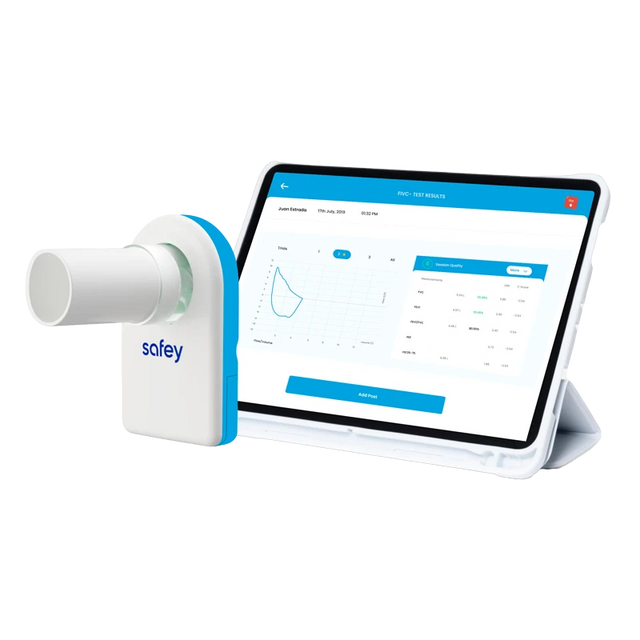 Safey Clinic Spirometer Pro with the mobile app. Shop now at Zone Medical.