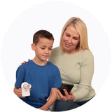 Safey Pocket Spirometer son and mum smiling. Shop now at Zone Medical.