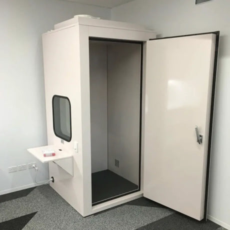 The Test Lab audiometric booth right hand door version. Shop now at Zone Medical.