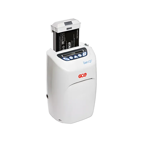 GCE Zen-O Portable Oxygen Concentrator with battery on display. Shop now at Zone Medical.