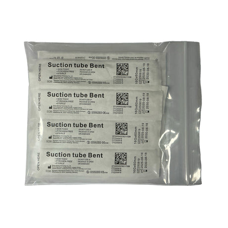Suction Tubes 16 Gauge White 1.6mm Outer Diameter - Bent Disposable Sterile Individually Wrapped